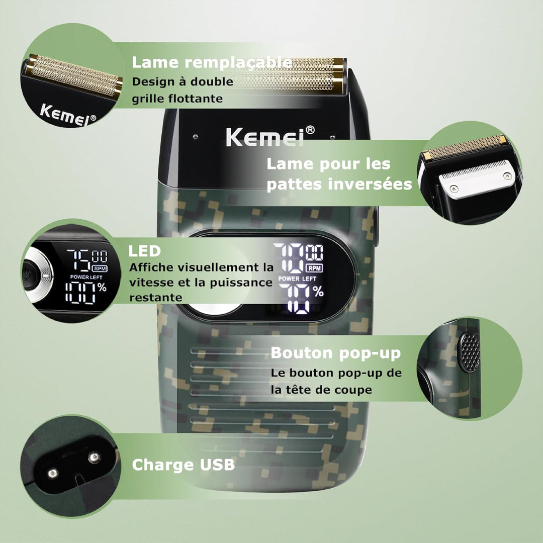 Kemei KM-2027 - Tondeuse Rasoir électrique rechargeable des hommes, Coupe-barbe