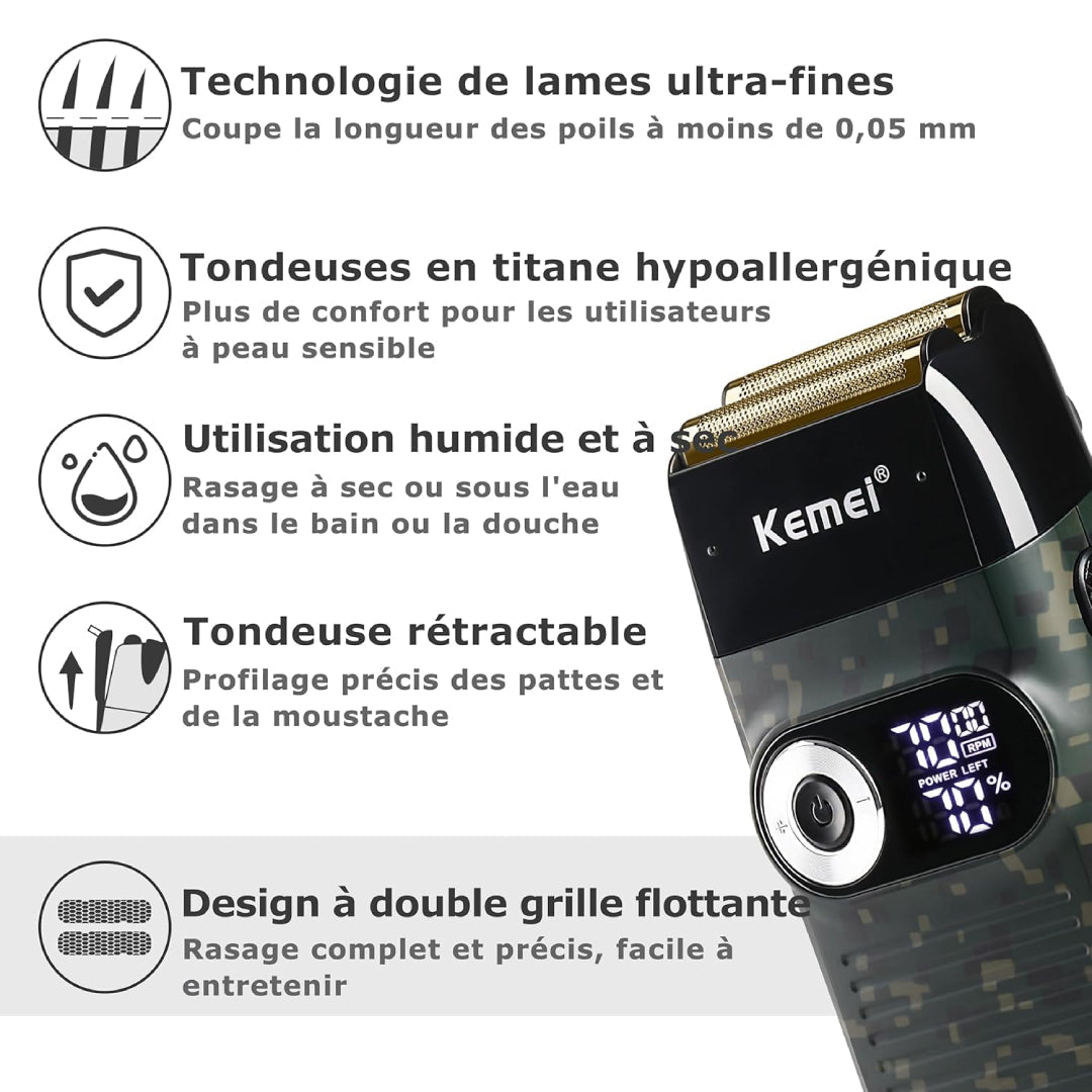 Kemei KM-2027 - Tondeuse Rasoir électrique rechargeable des hommes, Coupe-barbe