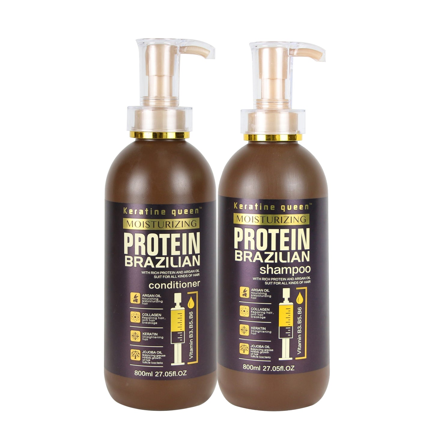 KERATINE QUEEN MOISTURIZING PROTEIN BRAZILIAN SHAMPOO & CONDITIONER 800ML*2