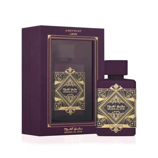 Lattafa Badee Al Oud Amethyst, parfum Lattafa mixte, parfum oud vanille, parfum oriental floral, parfum Lattafa 100 ml, parfum mixte longue tenue, parfum oud ambre, acheter parfum Maroc, beautyfamily.ma