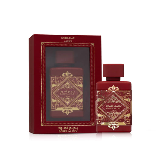 Lattafa Badee Al Oud Sublime, parfum Lattafa mixte, parfum oriental floral boisé, parfum longue tenue 100 ml, parfum bois précieux Lattafa, parfum mixte élégant, acheter parfum Lattafa Maroc, beautyfamily.ma, بادي العود سوبليم