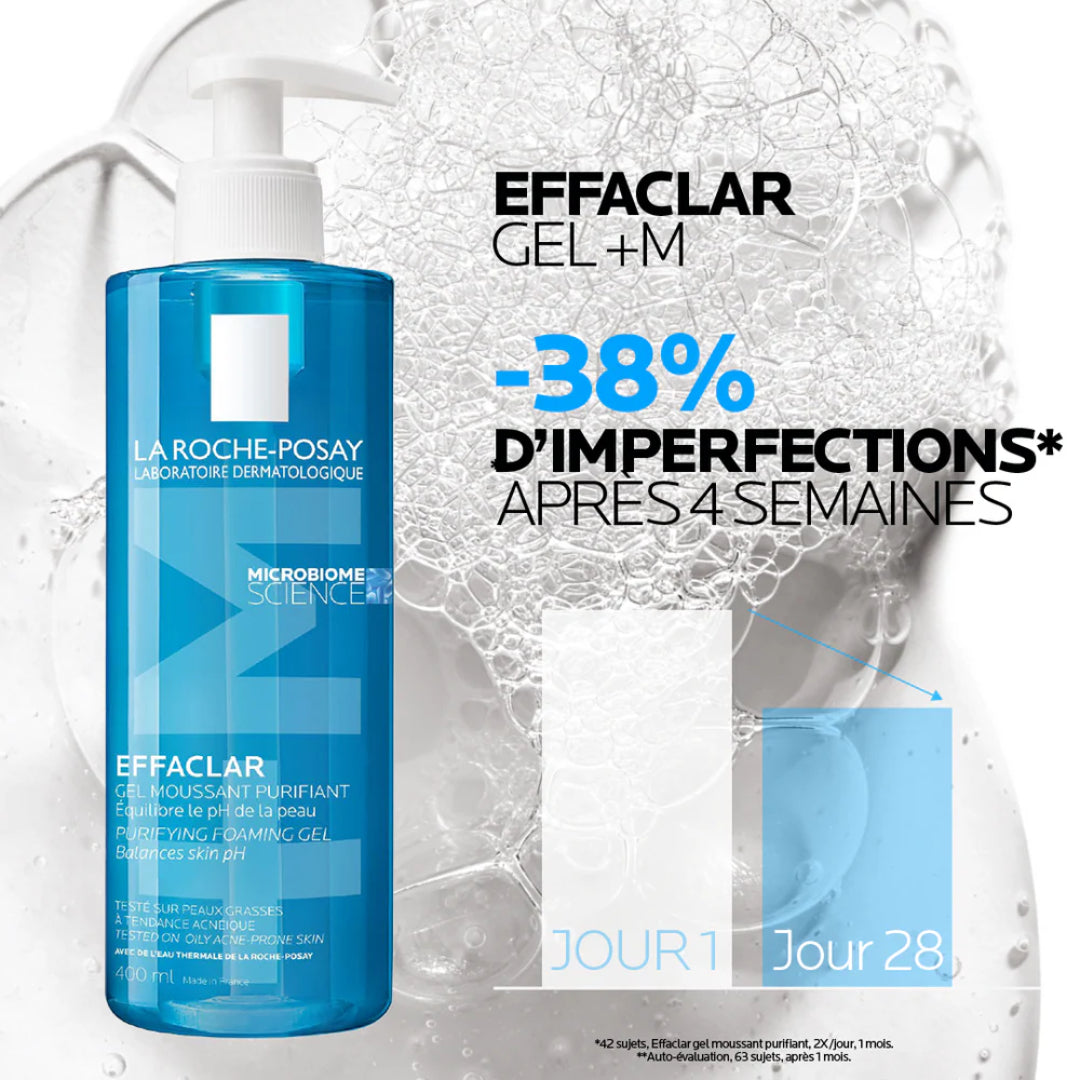 La Roche-Posay Effaclar +M Gel Moussant Purifiant Nettoyant Peaux Grasses à tendance acnéique | 400ML