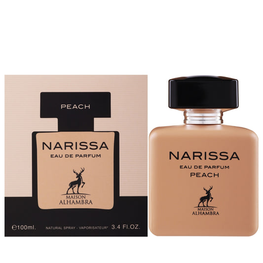 narissa peach maison alhambra, maison alhambra narissa peach femme, parfum maison alhambra maroc, parfum fruité floral femme, eau de parfum maison alhambra 100ml, parfum pêche poivre rose bergamote, parfum rose jasmin tubéreuse, parfum musc vanille cèdre ambre, acheter narissa peach maroc, beautyfamily maison alhambra — NARISSA PEACH Eau de Parfum Maison Alhambra 100 ml pour femme, parfum fruité floral, disponible au Maroc sur beautyfamily.ma
