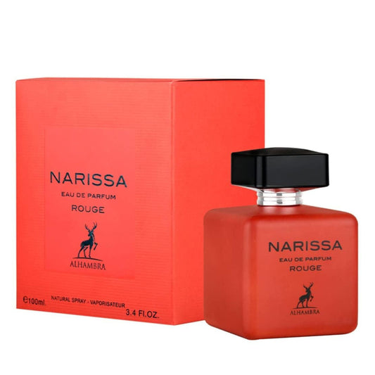 narissa rouge maison alhambra, maison alhambra narissa rouge femme, parfum maison alhambra maroc, parfum boisé floral musqué femme, eau de parfum maison alhambra 100ml, parfum rose de bulgarie iris, parfum musc tubéreuse fleur d’oranger, parfum vanille fève tonka cèdre vétiver santal, acheter narissa rouge maroc, beautyfamily maison alhambra — NARISSA ROUGE Eau de Parfum Maison Alhambra 100 ml pour femme, parfum boisé floral musqué, disponible au Maroc sur beautyfamily.ma