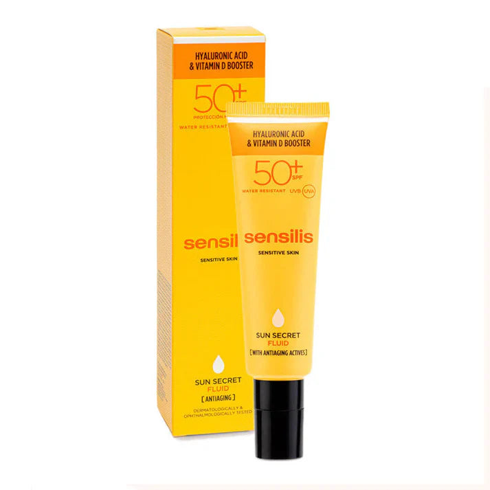 sensilis sun secret fluide spf50+, crème solaire anti-âge visage, écran solaire acide hyaluronique, protection solaire haute spf 50 maroc, crème solaire peaux sensibles, fluide solaire fini mat, écran solaire anti rides, crème solaire hydratante visage, anti-âge protection uv, sensilis maroc, beautyfamily.ma, crème solaire invisible, écran solaire vitamine e, fluide solaire résistant à l’eau