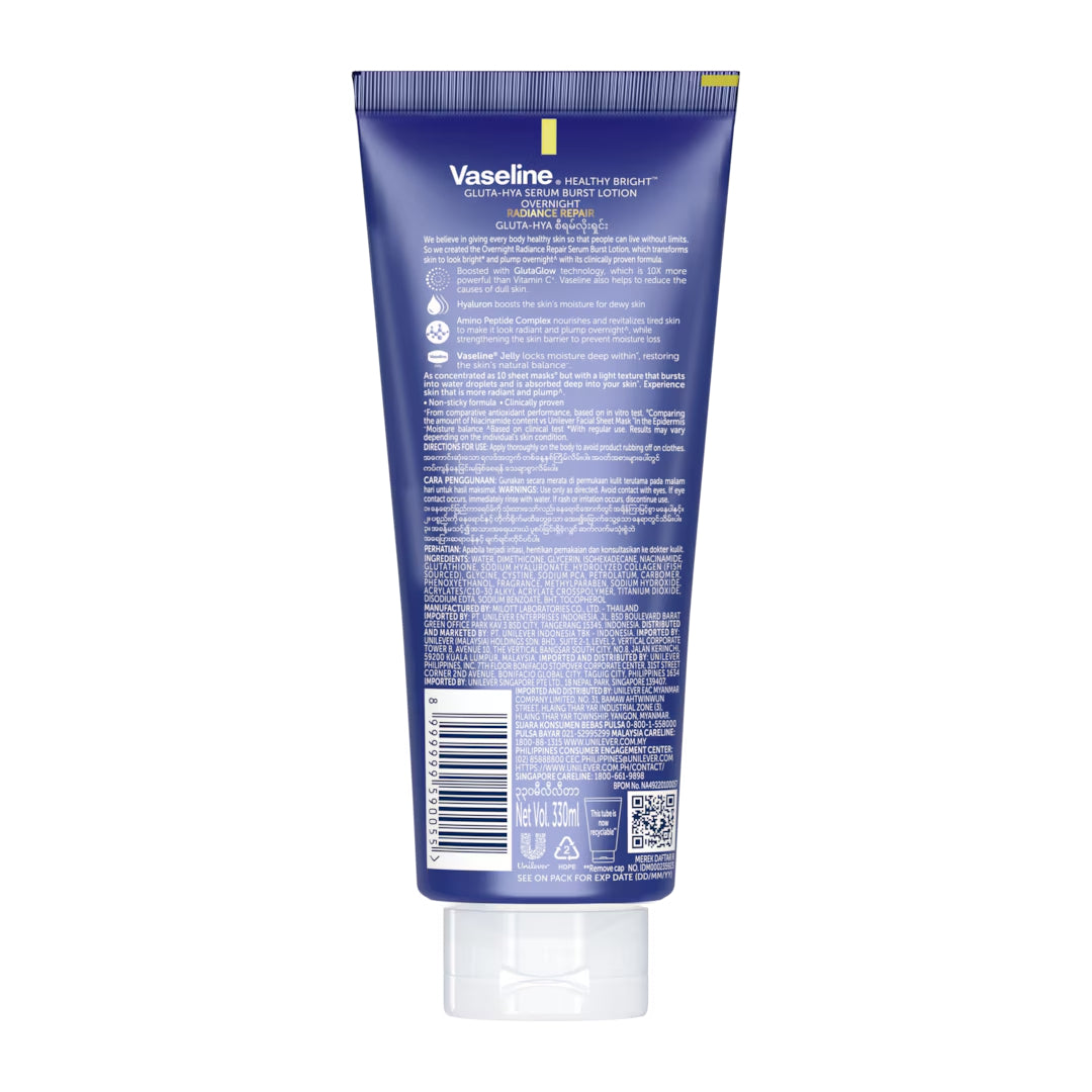 Vaseline - Healthy Bright Gluta-Hya Serum Burst Lotion - Overnight Radiance Repair 330ml