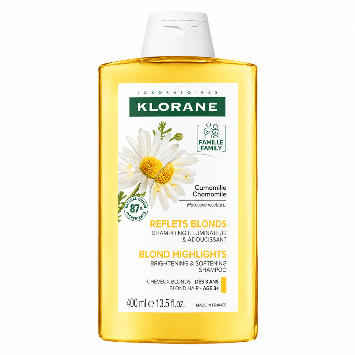 KLORANE REFLETS BLONDS SHAMPOING ILLUMINATEUR ET ADOUCISSANT À LA CAMOMILLE 400ML