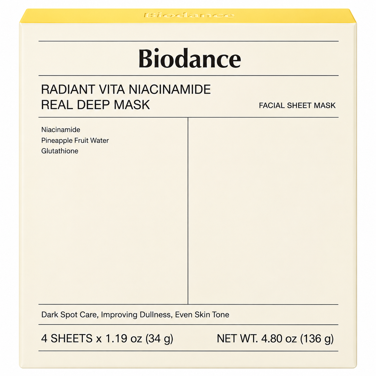 BIODANCE RADIANT VITA NIACINAMIDE REAL DEEP MASK 4PCS