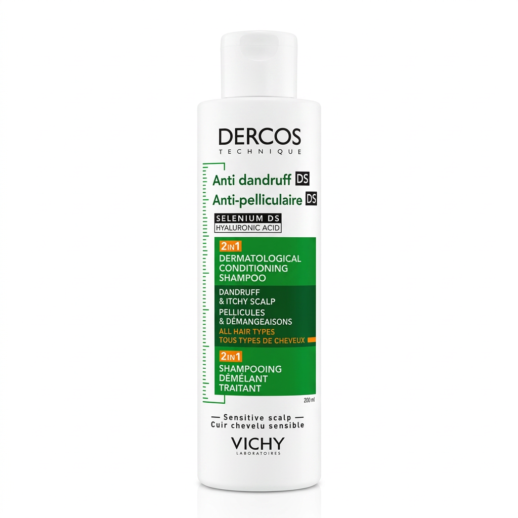 VICHY DERCOS ANTI-PELLICULAIRE DS 2-EN-1 SHAMPOOING DÉMÊLANT TRAITANT 200ML
