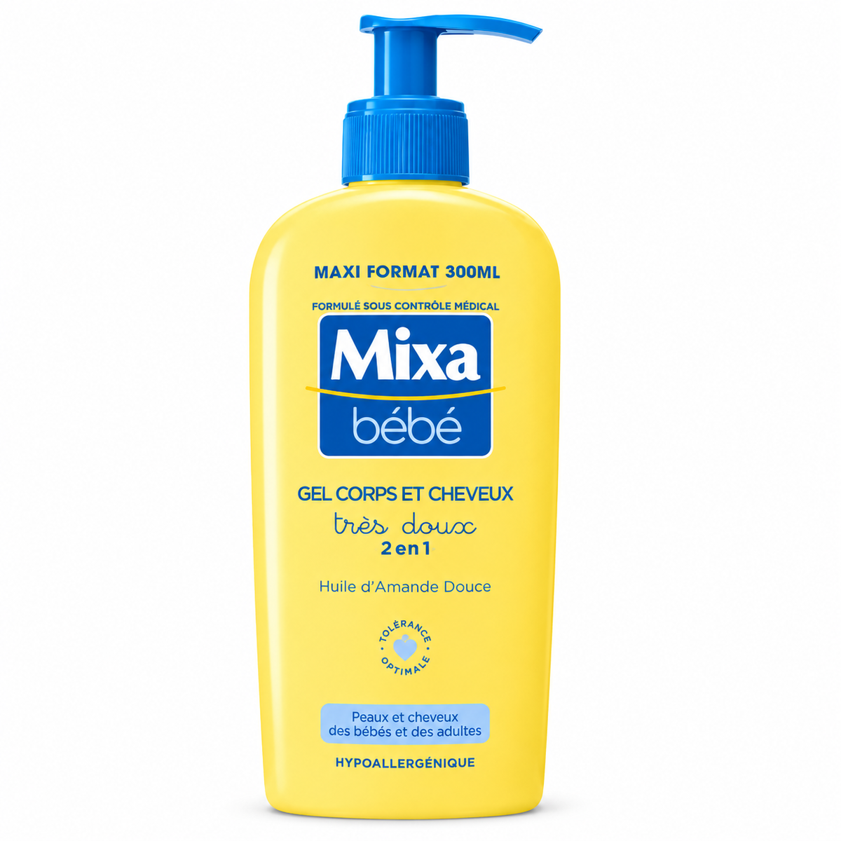 MIXA BÉBÉ GEL TRÈS DOUX 2 EN 1 CORPS ET CHEVEUX À L’HUILE D’AMANDE DOUCE 300ML