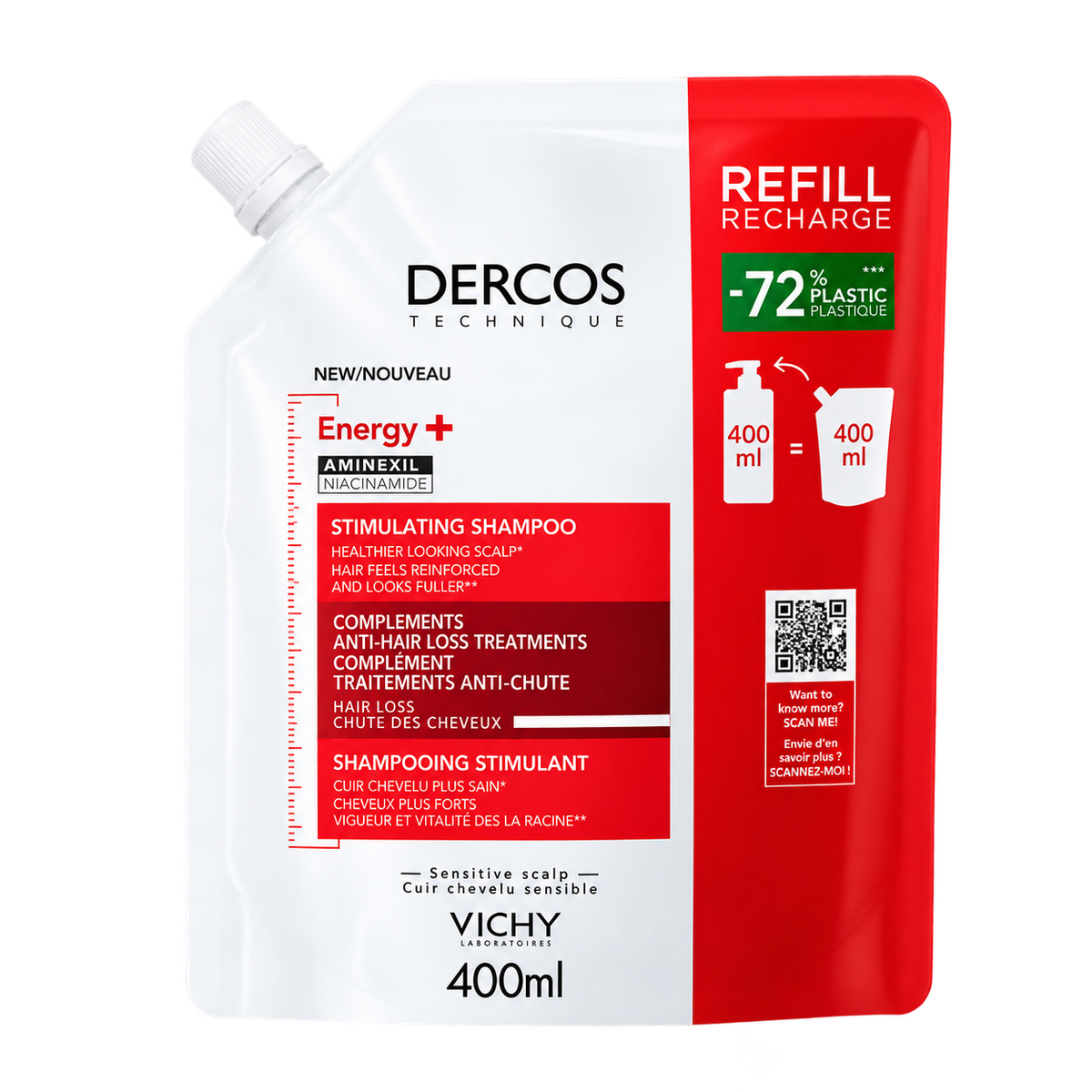 VICHY DERCOS ENERGY+ SHAMPOOING STIMULANT ÉCO-RECHARGE 400 ML
