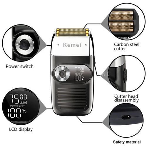 Kemei KM-2026 - Rasoir électrique professionnel pour hommes, conçu pour les cheveux, la barbe et le rasage des têtes chauves