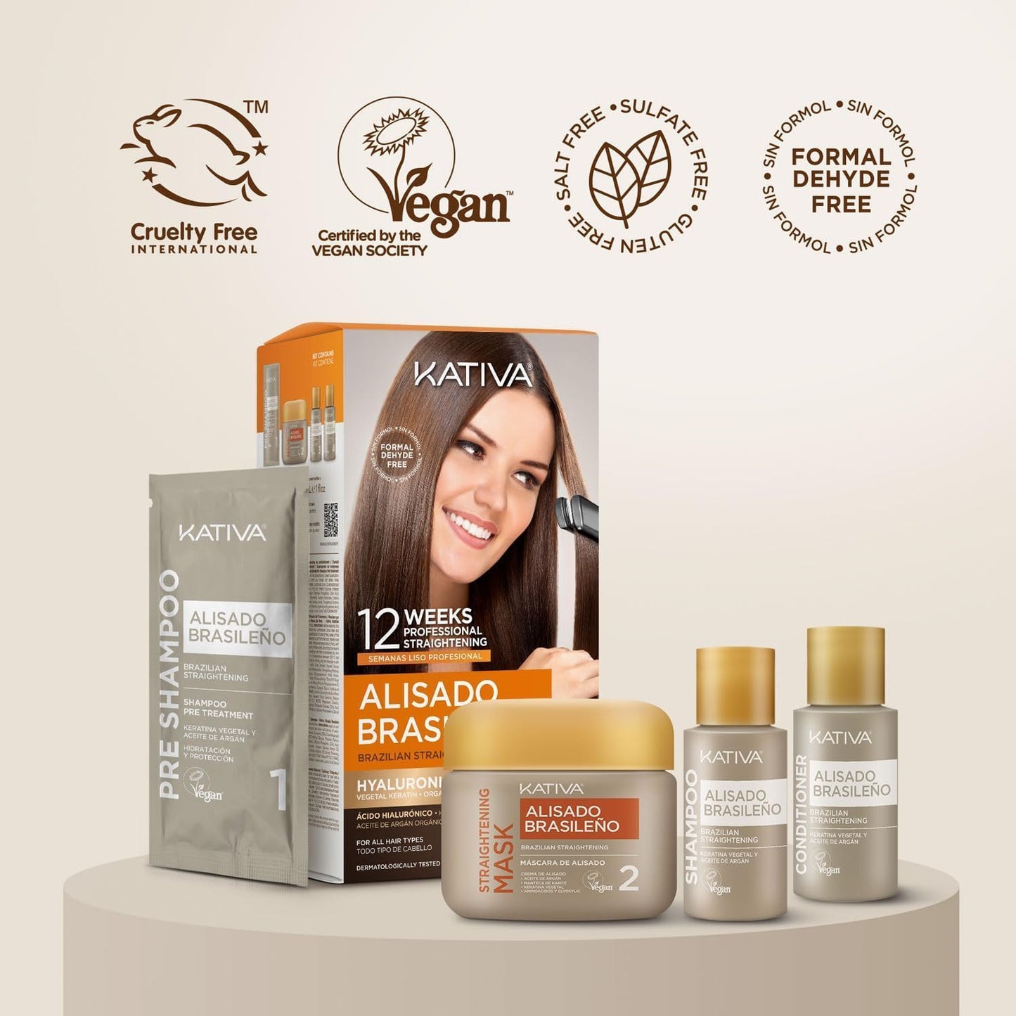 Kit lissage brésilien végétalien sans formol KATIVA avec acide hyaluronique