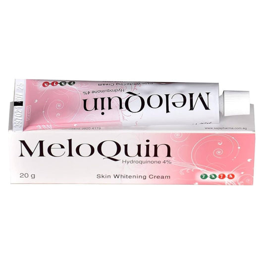 meloquin, crème éclaircissante, hydroquinone 4%, crème dépigmentante, traitement taches brunes, crème mélasma, anti-hyperpigmentation, éclaircir la peau, soin teint irrégulier, cosmétique dermatologique, produit éclaircissant Maroc, BeautyFamily.ma